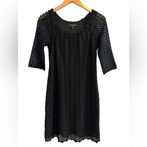 Chris McLaughlin Black Solid Lace 3/4 Sleeve Midi Dress Size 6